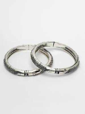 Women silver-toned german silver peacock design oxidised kada bangle 5