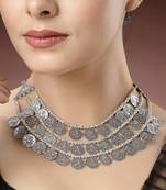 Women 3 layered artificial beads german silver oxidised necklace