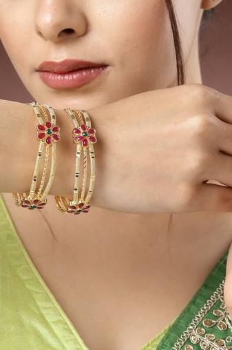 Women set of 2 gold-plated artificial stones handcrafted traditional bangles