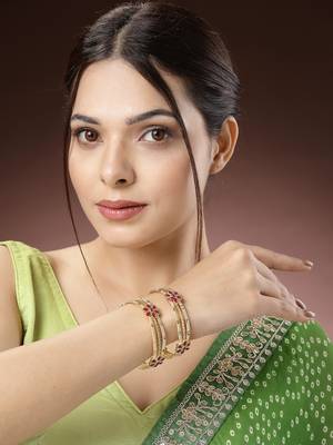 women’s set of 2 gold plated stone bangles 2