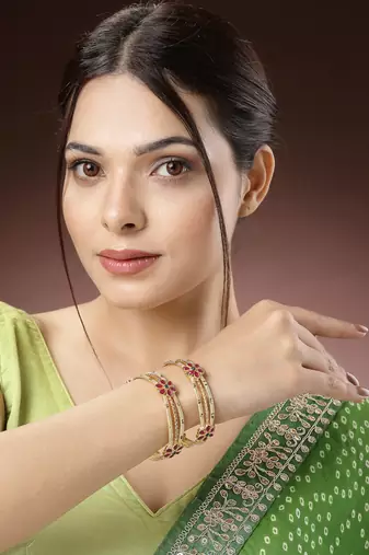 women’s set of 2 gold plated stone bangles