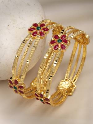 women’s set of 2 gold plated stone bangles 4