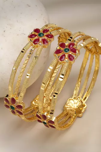 women’s set of 2 gold plated stone bangles