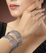 Women set of 2 silver-toned german silver oxidised kada bangle