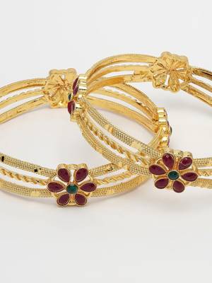women’s set of 2 gold plated stone bangles 5