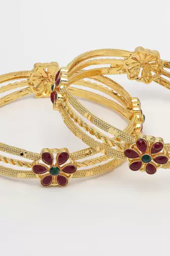 women’s set of 2 gold plated stone bangles