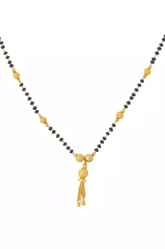 Women's set of 2 black gold-plated beaded mangalsutra with ad stone