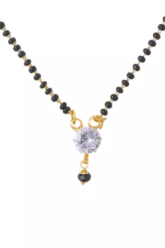 Women's set of 2 black gold-plated beaded mangalsutra with ad stone