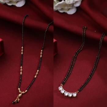 Women's set of 2 black gold-plated beaded mangalsutra with ad stone 1