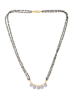 Women's set of 2 black gold-plated beaded mangalsutra with ad stone 4