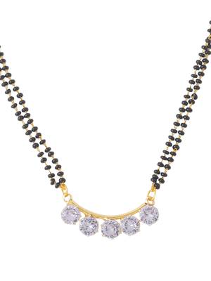 Women's set of 2 black gold-plated beaded mangalsutra with ad stone 5