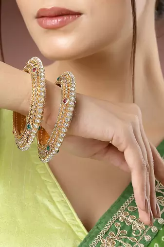 women’s set of 2 gold plated kundan bangles