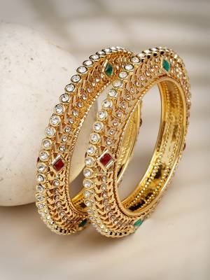 women’s set of 2 gold plated kundan bangles 4
