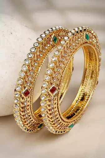 women’s set of 2 gold plated kundan bangles