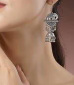 Women silver-toned elephant design german silver oxidised dome shaped jhumka earrings