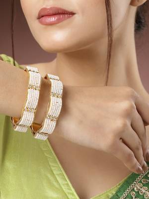 Women set of 2 gold-plated pearl handcrafted traditional bangles 1