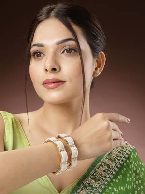 Women set of 2 gold-plated pearl handcrafted traditional bangles 2