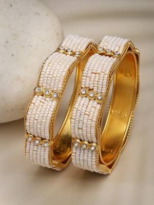 Women set of 2 gold-plated pearl handcrafted traditional bangles 4