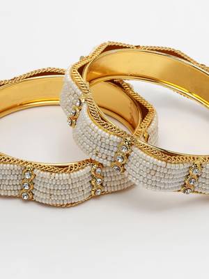 Women set of 2 gold-plated pearl handcrafted traditional bangles 5