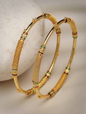 Women set of 2 gold-plated handcrafted traditional bangles 2