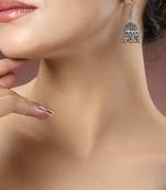 Women silver-toned german silver oxidised dome shaped jhumka earrings