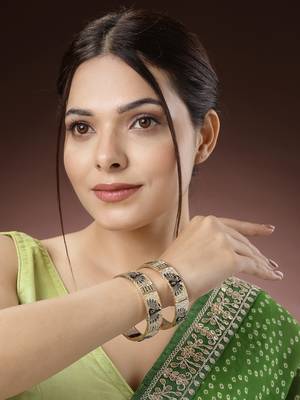 Women set of 2 gold-plated peacock design meenakari handcrafted bangles 2