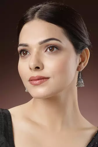 Women silver-toned german silver oxidised dome shaped jhumka earrings