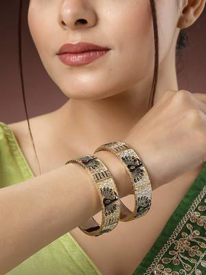 Women set of 2 gold-plated peacock design meenakari handcrafted bangles 3