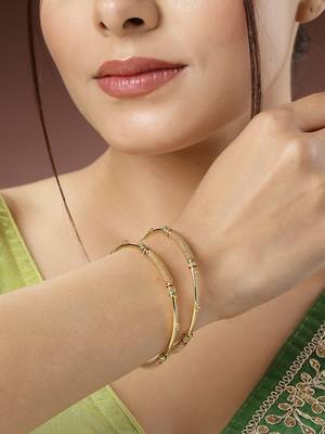 Women set of 2 gold-plated handcrafted traditional bangles 4