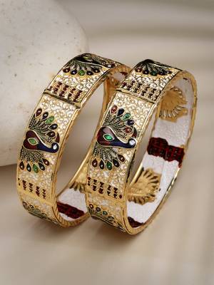 Women set of 2 gold-plated peacock design meenakari handcrafted bangles 4