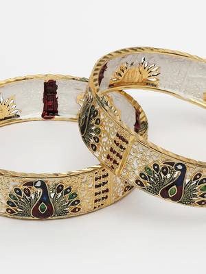 Women set of 2 gold-plated peacock design meenakari handcrafted bangles 5