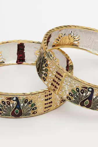 Women set of 2 gold-plated peacock design meenakari handcrafted bangles