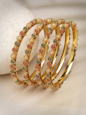 Women set of 4 gold-plated beads handcrafted traditional bangles 4
