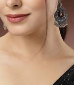 Women silver-plated german silver oxidised chandbali earrings