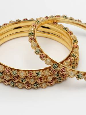 Women set of 4 gold-plated beads handcrafted traditional bangles 5