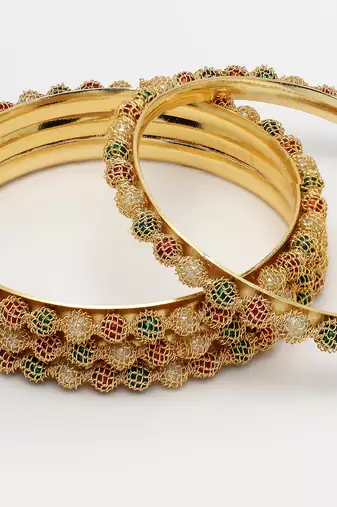Women set of 4 gold-plated beads handcrafted traditional bangles