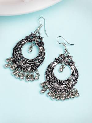 Women silver-plated german silver oxidised chandbali earrings 3