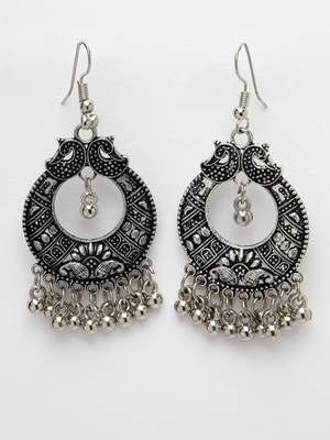 Women silver-plated german silver oxidised chandbali earrings 4