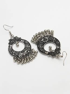Women silver-plated german silver oxidised chandbali earrings 5