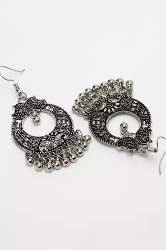 Women silver-plated german silver oxidised chandbali earrings