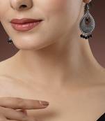 Women silver-plated artificial beads german silver oxidised chandbali earrings