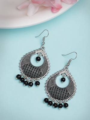 Women silver-plated artificial beads german silver oxidised chandbali earrings 3
