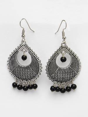 Women silver-plated artificial beads german silver oxidised chandbali earrings 4