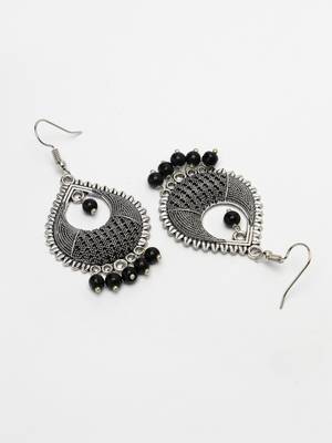Women silver-plated artificial beads german silver oxidised chandbali earrings 5
