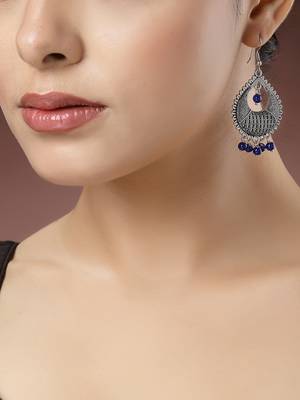 Women silver-plated artificial beads german silver oxidised chandbali earrings 1