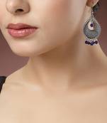 Women silver-plated artificial beads german silver oxidised chandbali earrings