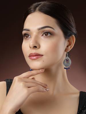 Women silver-plated artificial beads german silver oxidised chandbali earrings 2