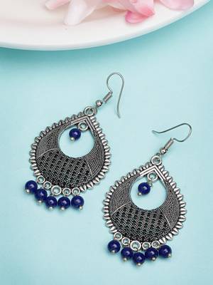 Women silver-plated artificial beads german silver oxidised chandbali earrings 3