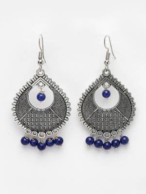 Women silver-plated artificial beads german silver oxidised chandbali earrings 4