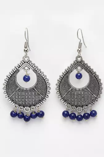 Women silver-plated artificial beads german silver oxidised chandbali earrings